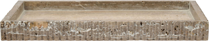 Gray veined marble tray with thick ridged border and flat rectangular base