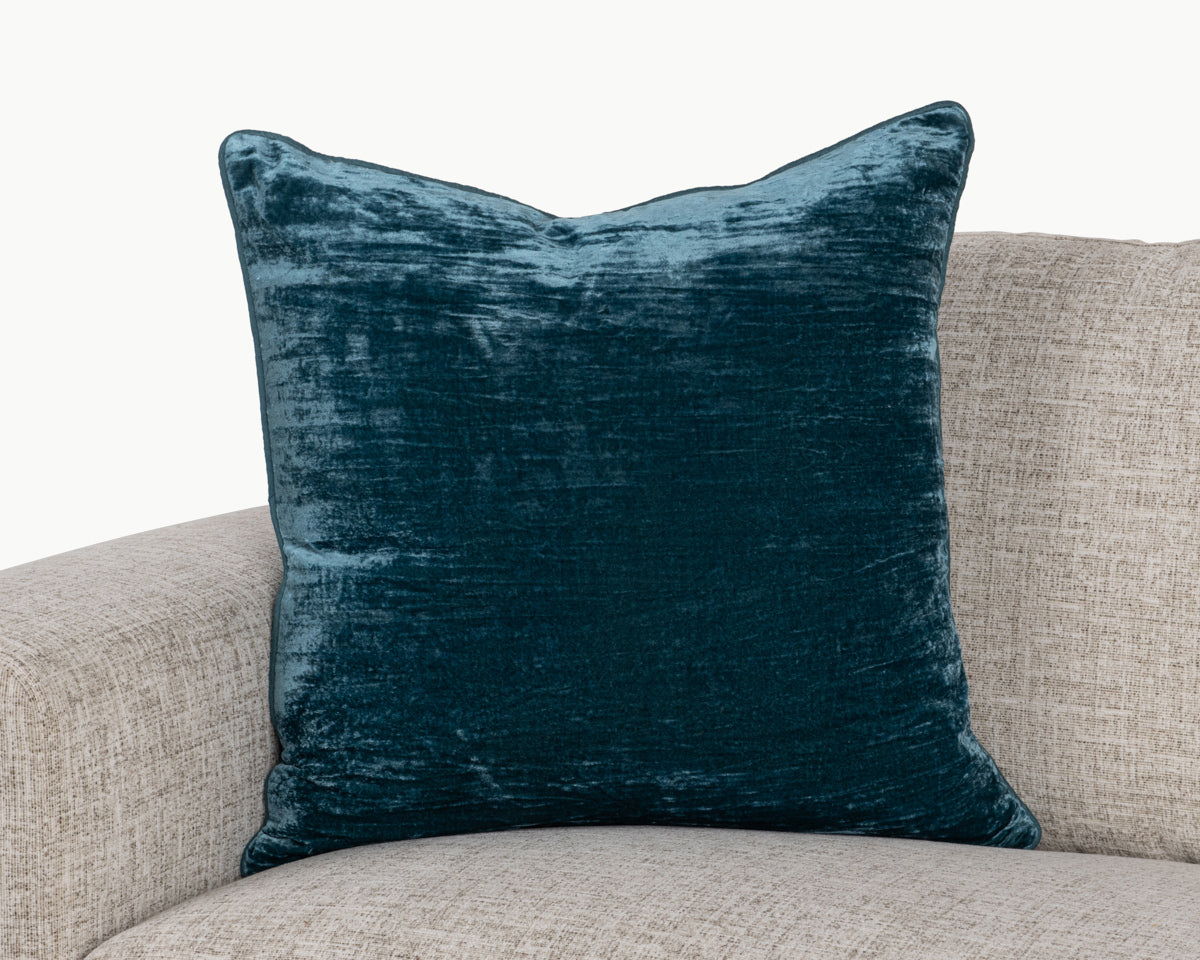 22x22 square pillow in dark teal textured fabric with stitched edges