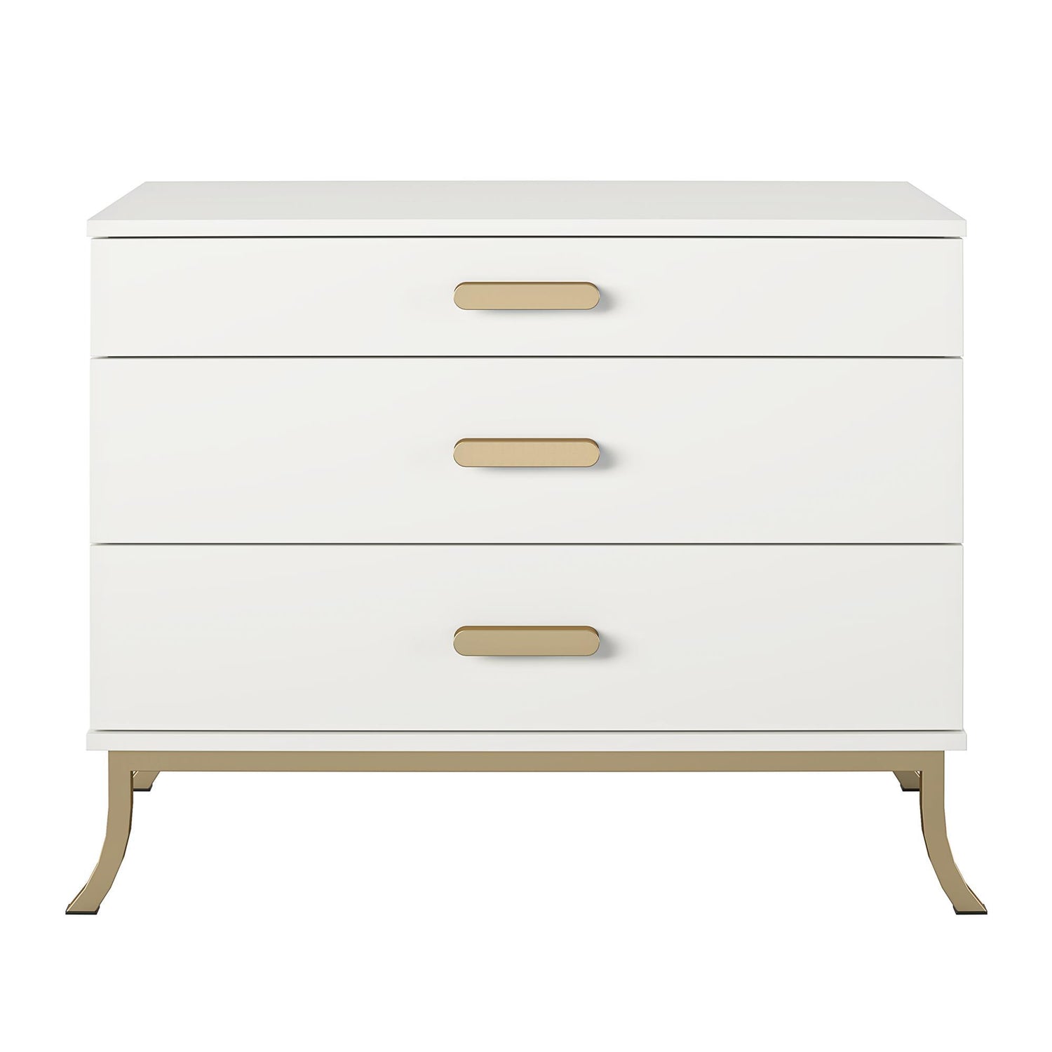 3 Drawer Dresser With Oval Handles - White / Gold