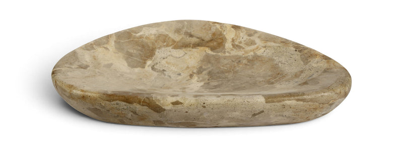 Beige marble bowl with shallow dish shape and natural veining.