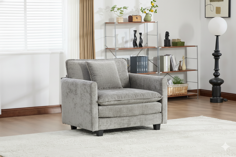 Cloud Sofa Single Seat (Ottoman is not included), Modern Sectional Couch, for Living Room Bedroom and Apartment, Comfy Double Layer Upholstered Seat Cushion, Breathable Chenille Fabric, Gray,SW5011GY