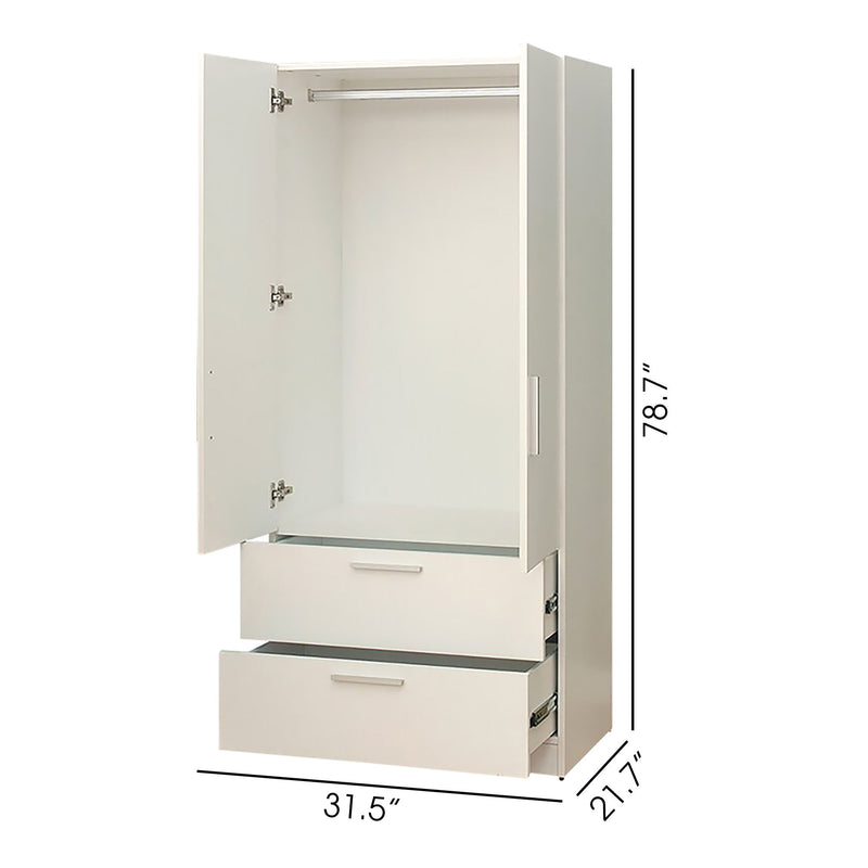 Emma - 2 Door Wood Closet With 2 Drawers And Hanging Bars - White