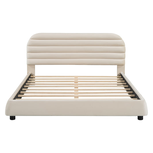 Upholstered Platform Bed Frame And Stylish Curve Shaped Design