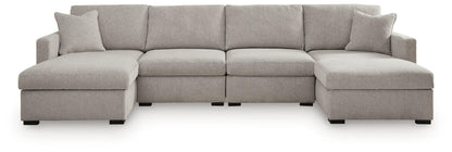 Gray fabric sectional sofa with two chaise lounges and squared arms
