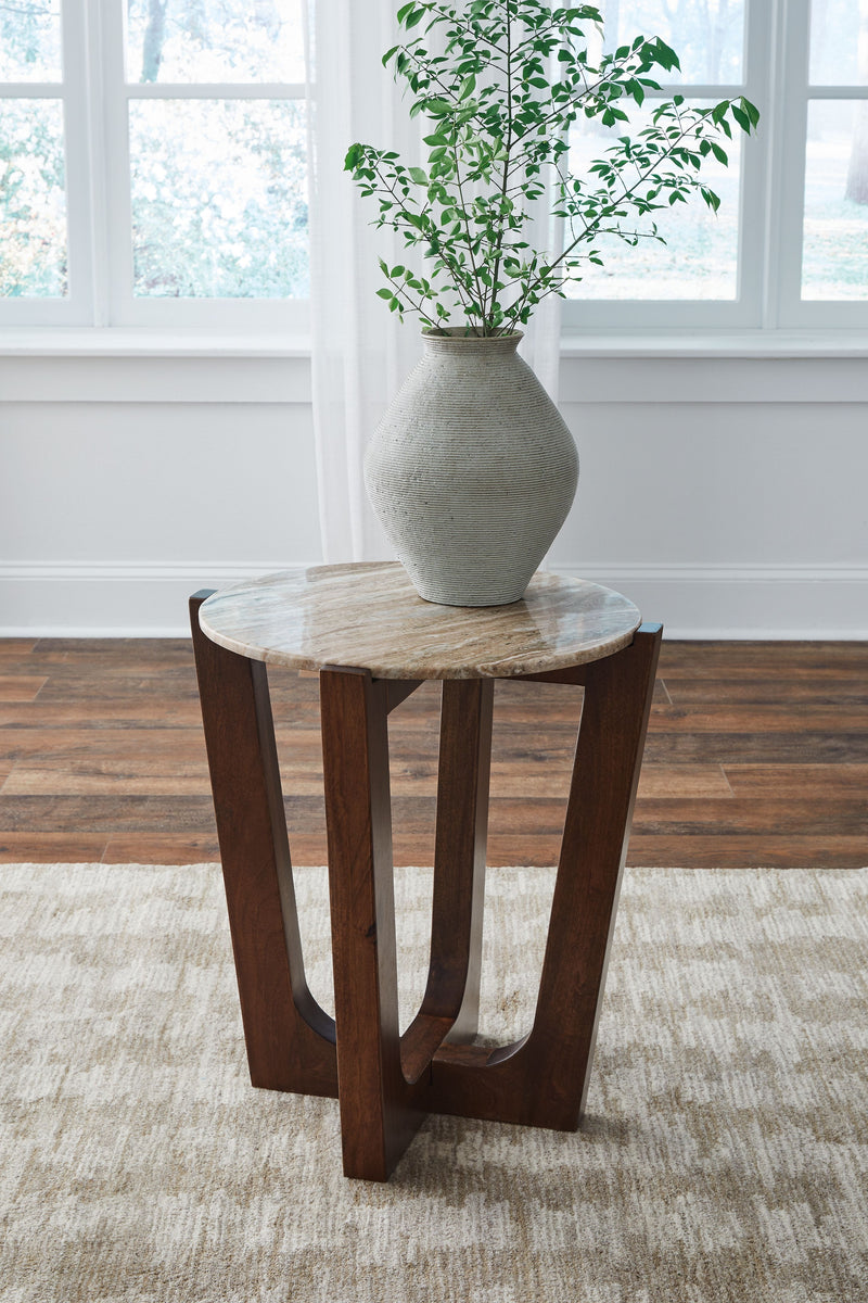 Tanidore - Round End Table - Warm Brown