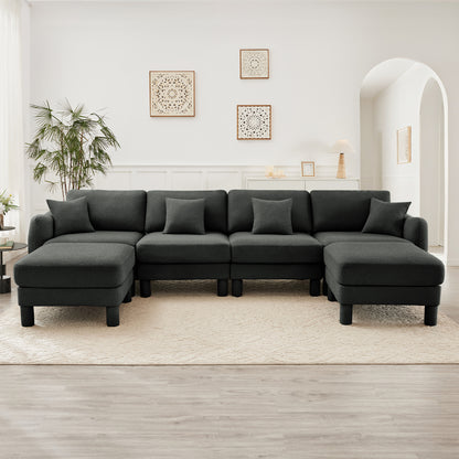 4-Seater U-Shaped Boucle Sectional Sofa - Dark Gray Boucle