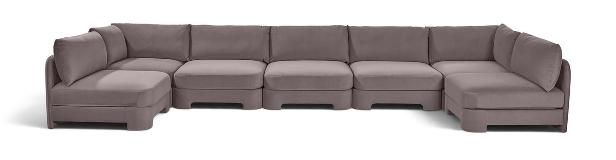 Gray velvet armless U-shaped sectional sofa, 7-piece set