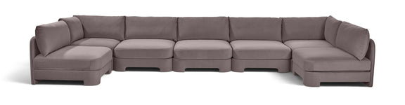 Gray velvet armless U-shaped sectional sofa, 7-piece set