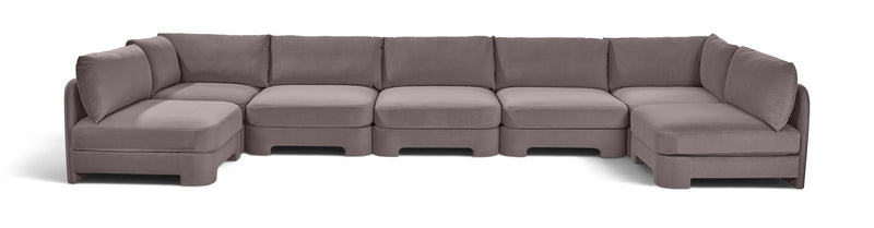 Gray velvet armless U-shaped sectional sofa, 7-piece set