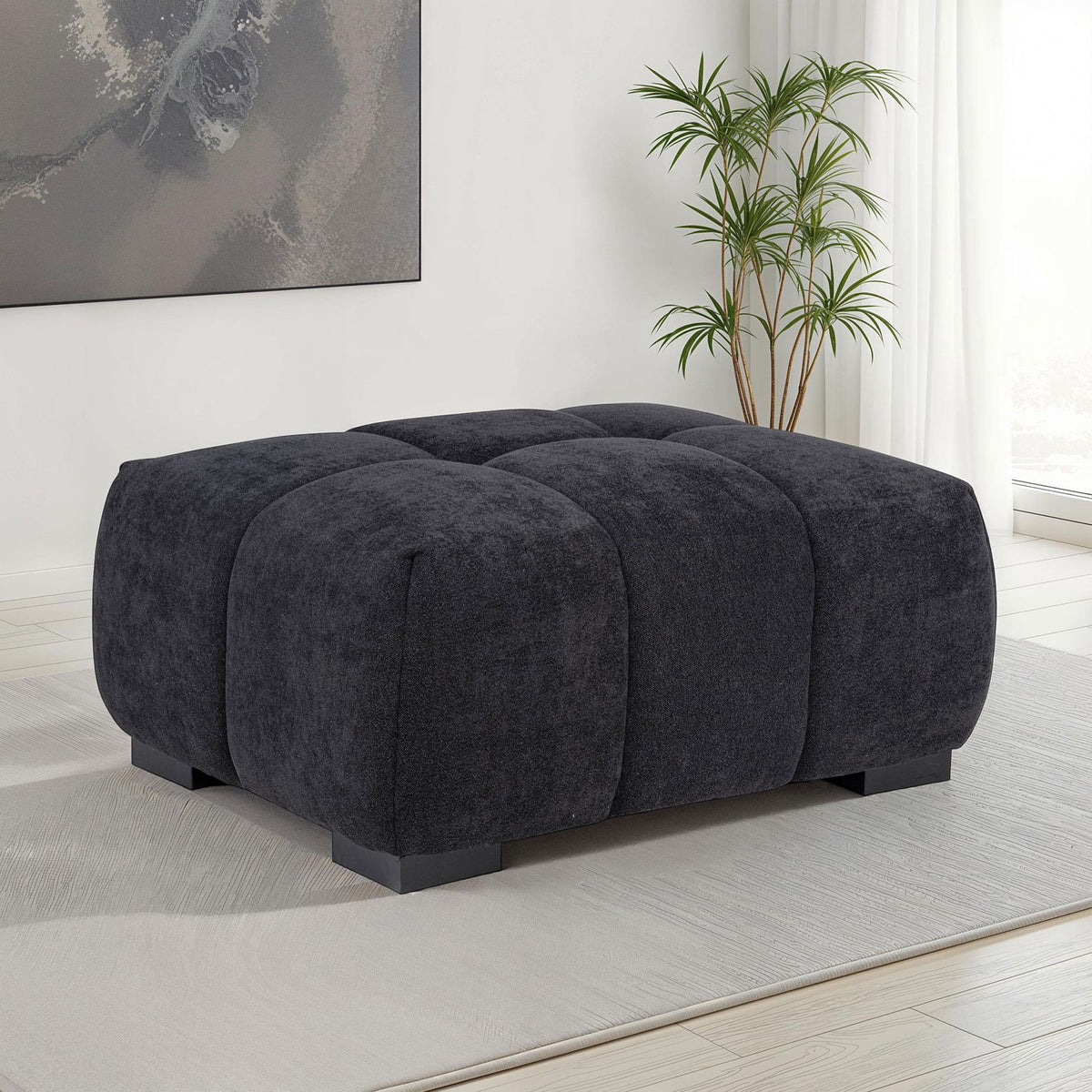 Octavia Upholstered Rectangular Ottoman Black