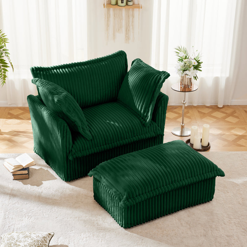 Set of 2 Slipcovered Corduroy Armchairs - Green Corduroy
