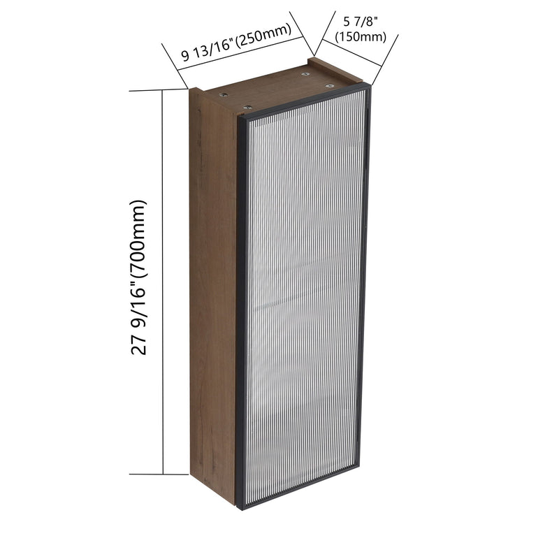 Wall mirror cabinet with door closed, oak-effect frame, slim vertical design
