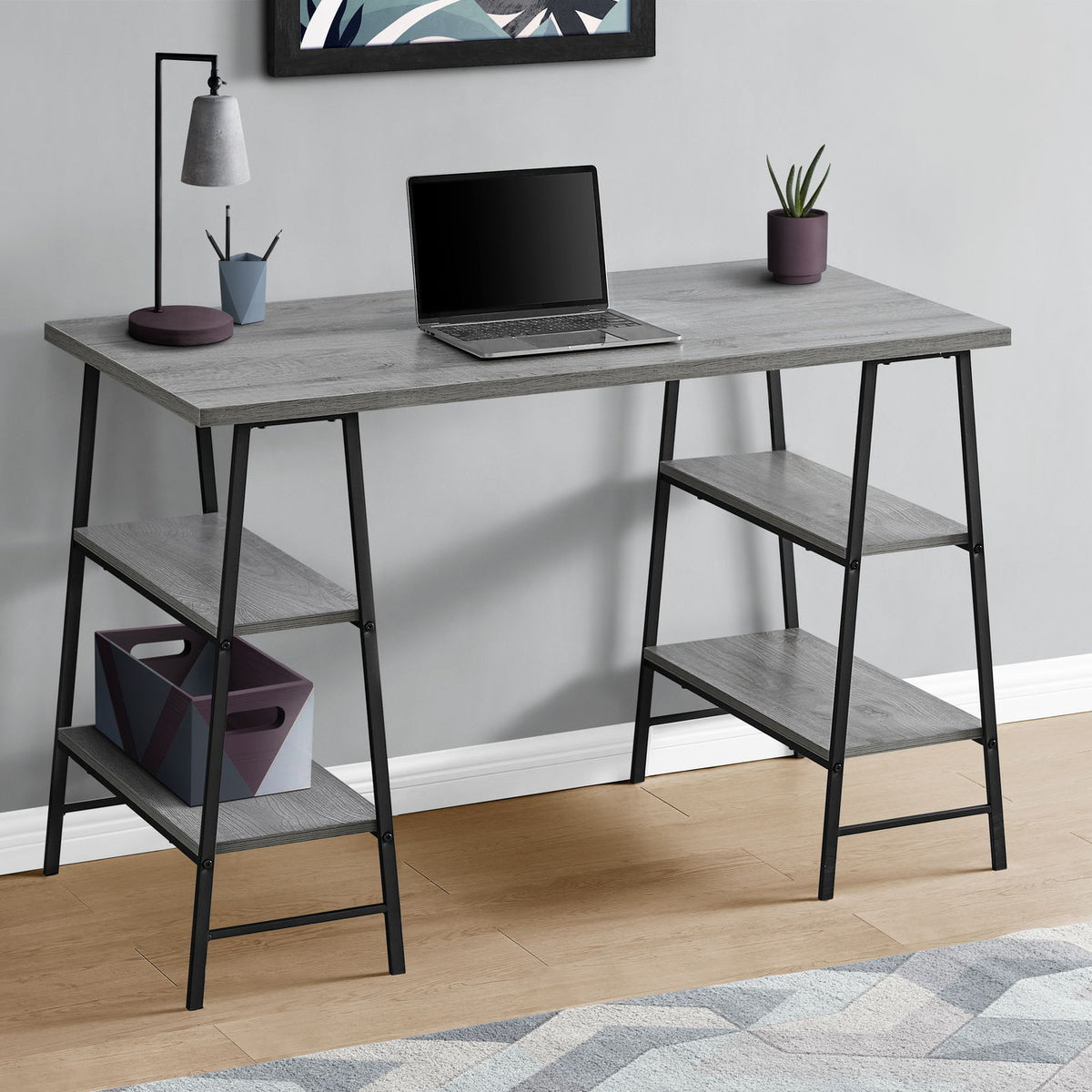 Computer Desk For Home Office, Storage Shelves, Industrial Design