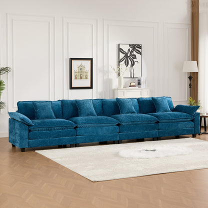Wider Armrest 3 Seats (Ottoman is not included), Modern Sectional Couch, for Living Room Bedroom and Apartment, Comfy Double Layer Upholstered Seat Cushion, Breathable Chenille Fabric,Blue,SW5044BL