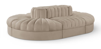 Rummi - Oval Velvet Performance Fabric Upholstered 6 Piece Modular Sectional