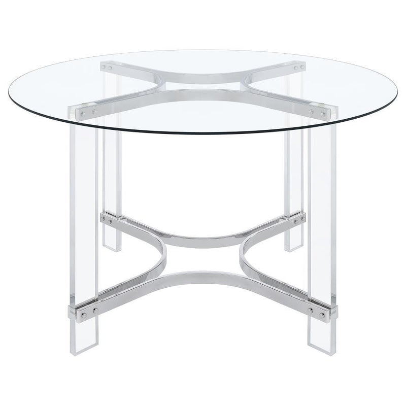 Keeling - 5 Piece Round Glass Top Acrylic Dining Set - Chrome