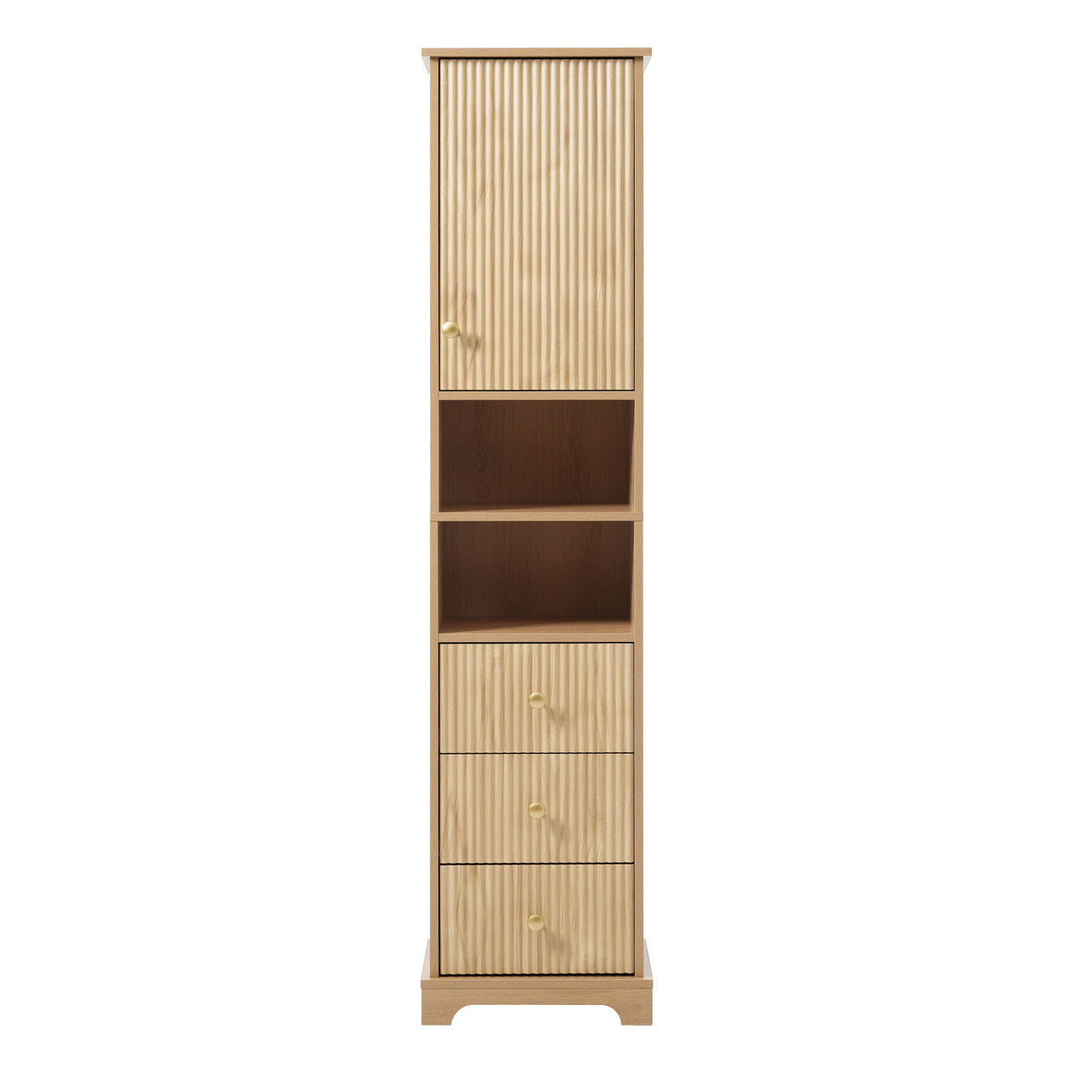 Tall Bathroom Cabinet With 1 Door, 3 Drawers, Open Storage - Wood