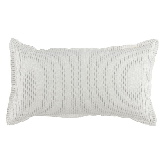 Rectangular white pillow sham with tight vertical pinstripes and stitched side borders
