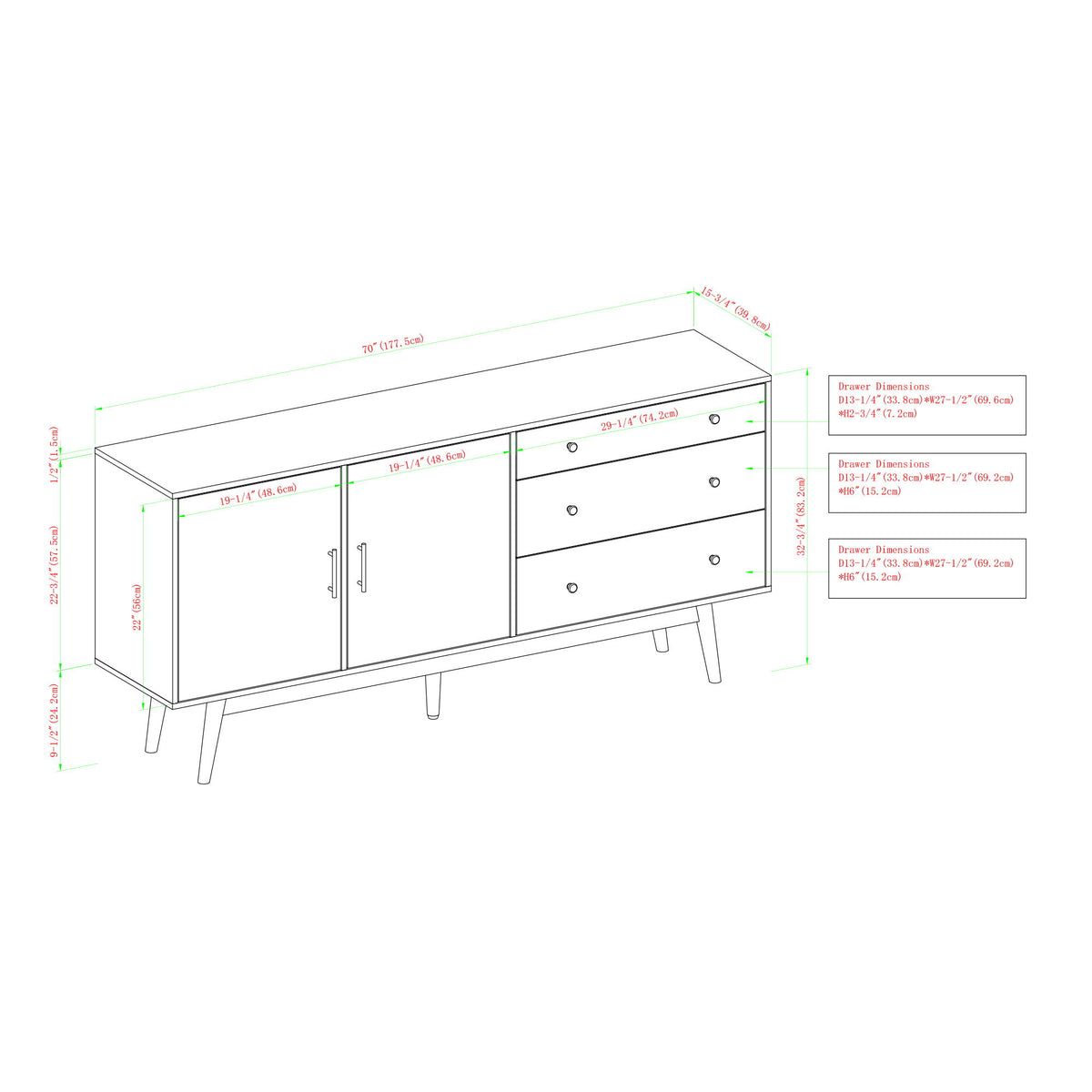 Mid-Century Modern Minimalist 2 Door Sideboard