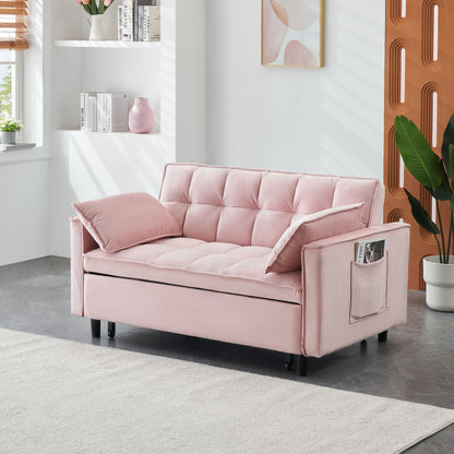 Modern Velvet Sofa, Sofa Pull-Out Bed, Small Love Seat Casual Sofa With Back, With Pillow, Pockets, Living Room Furniture, 3 In 1 Convertible Sleep Sofa Bed