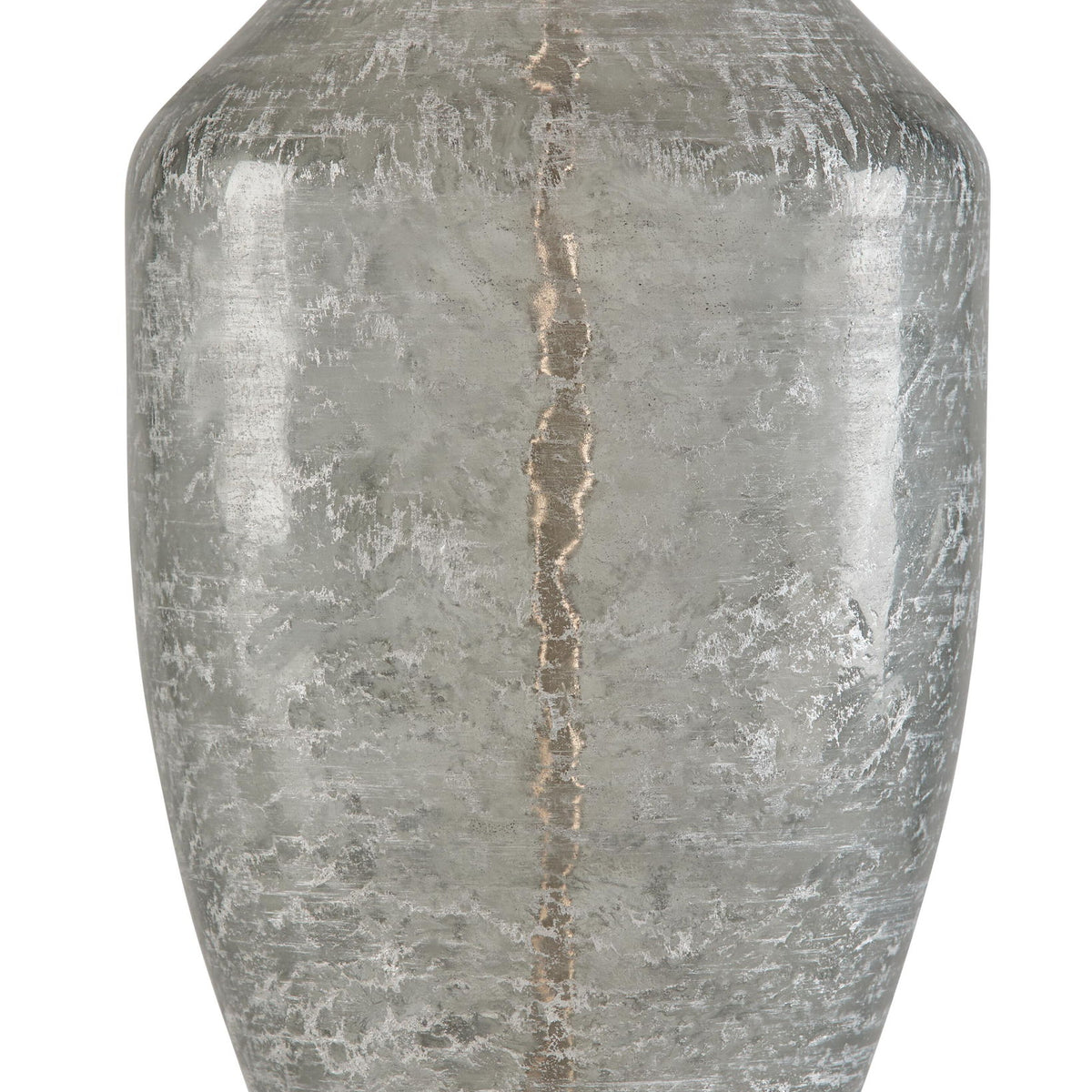 Textured clear-gray glass lamp base with vertical seam detail and brassy base ring
