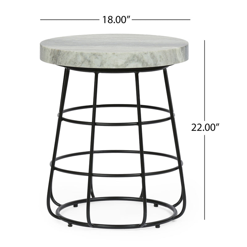 Side Table With Marble Top And Iron Base - Black / White