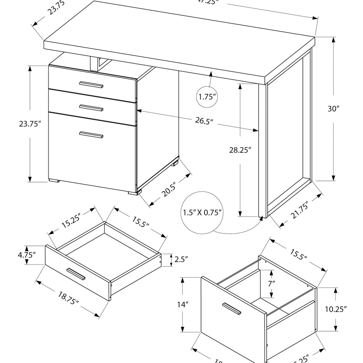 Computer Desk Left Right Set-Up Storage Drawers For Home Office