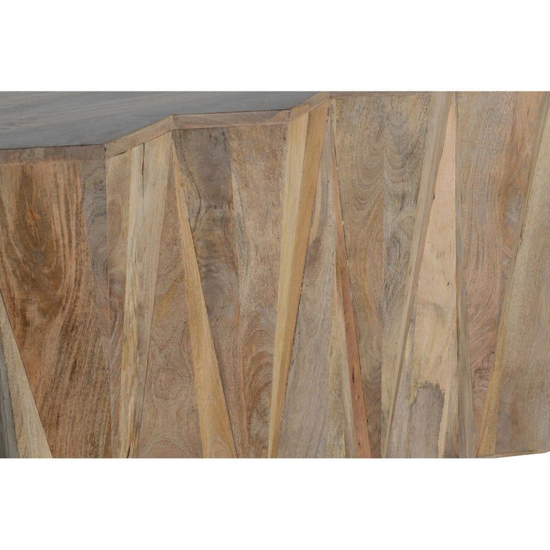 Natural wood bar cabinet close-up of textured vertical panels