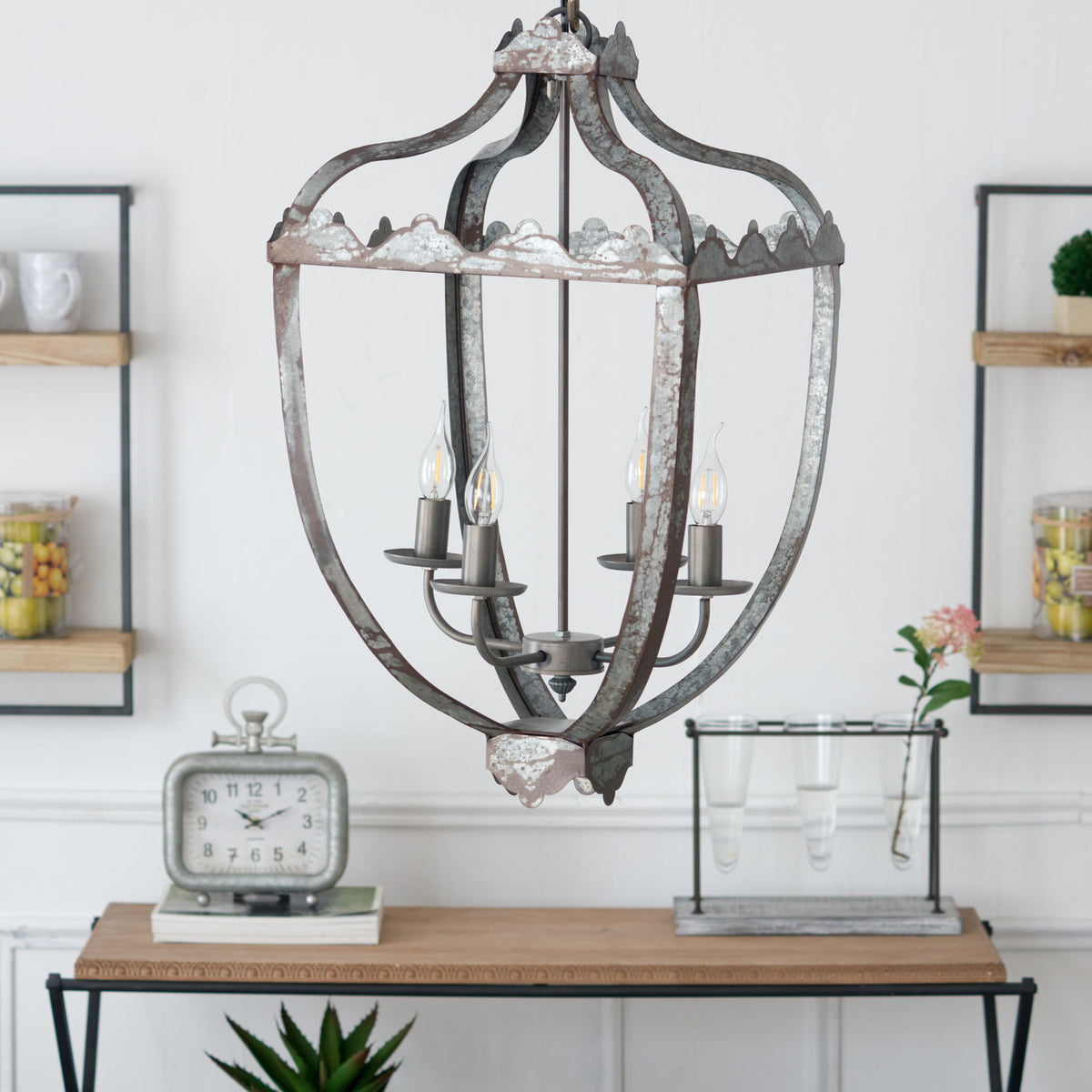 4 Light Metal Chandelier, Hanging Light Fixture With Adjustable Chain For Kitchen, Bulb Not Included - Gray