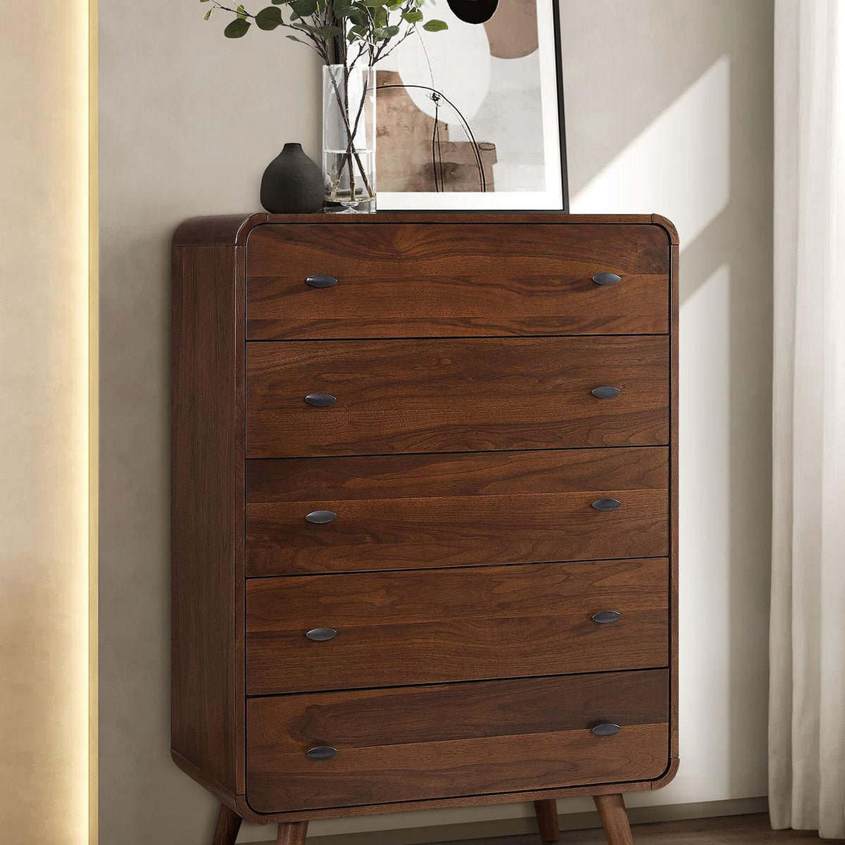Robyn 5-drawer Bedroom Chest of Drawers Dark Walnut