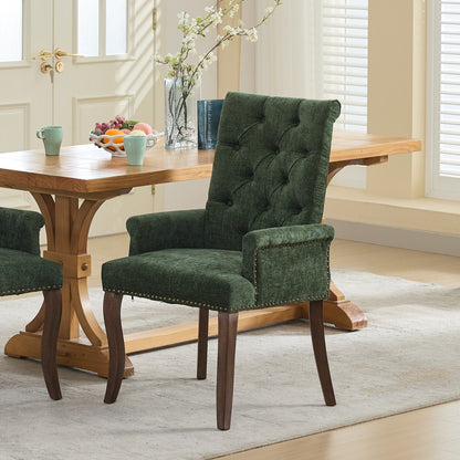 Upholstered Chenille Fabric Accent Dining Chair, Curved Solid Wood Legs, Elegant Tufted Club Dining Room Kitchen Room Arm Dining Chair, Single Pack,Olive Green,SW1895OL