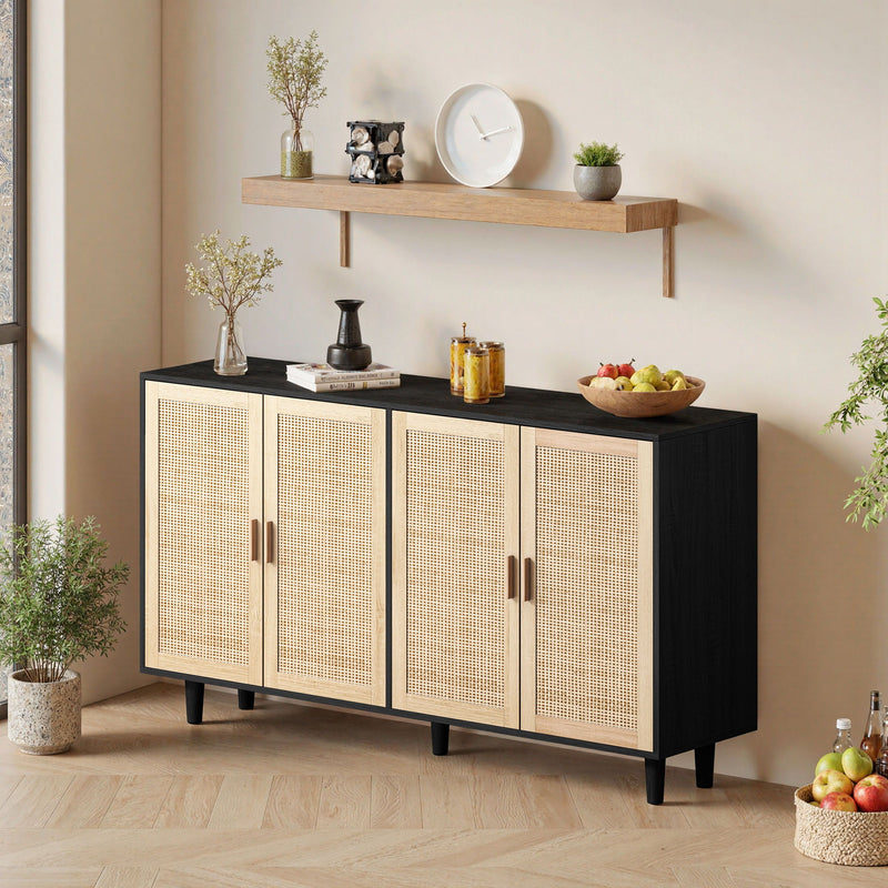Elegant And Functional Rattan Decorative Storage Cabinet With 4 Doors