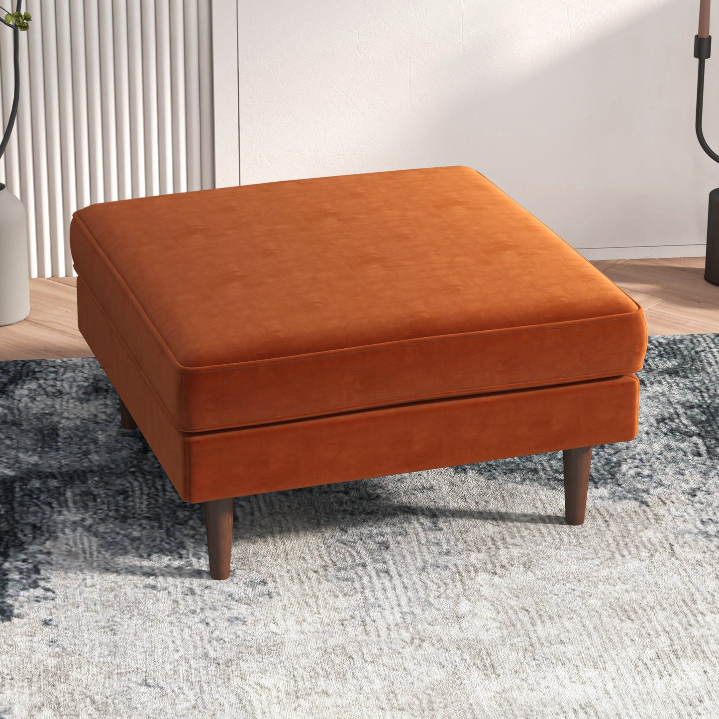 Amber - Square Upholstered Ottoman Linen