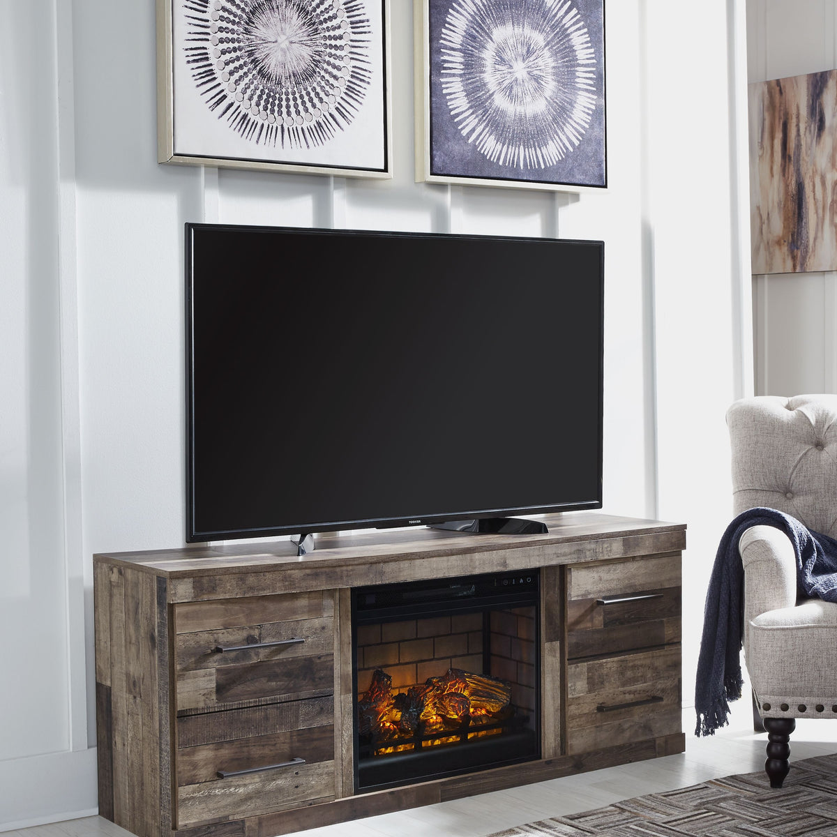 Derekson - Multi Gray - TV Stand With Electric Fireplace
