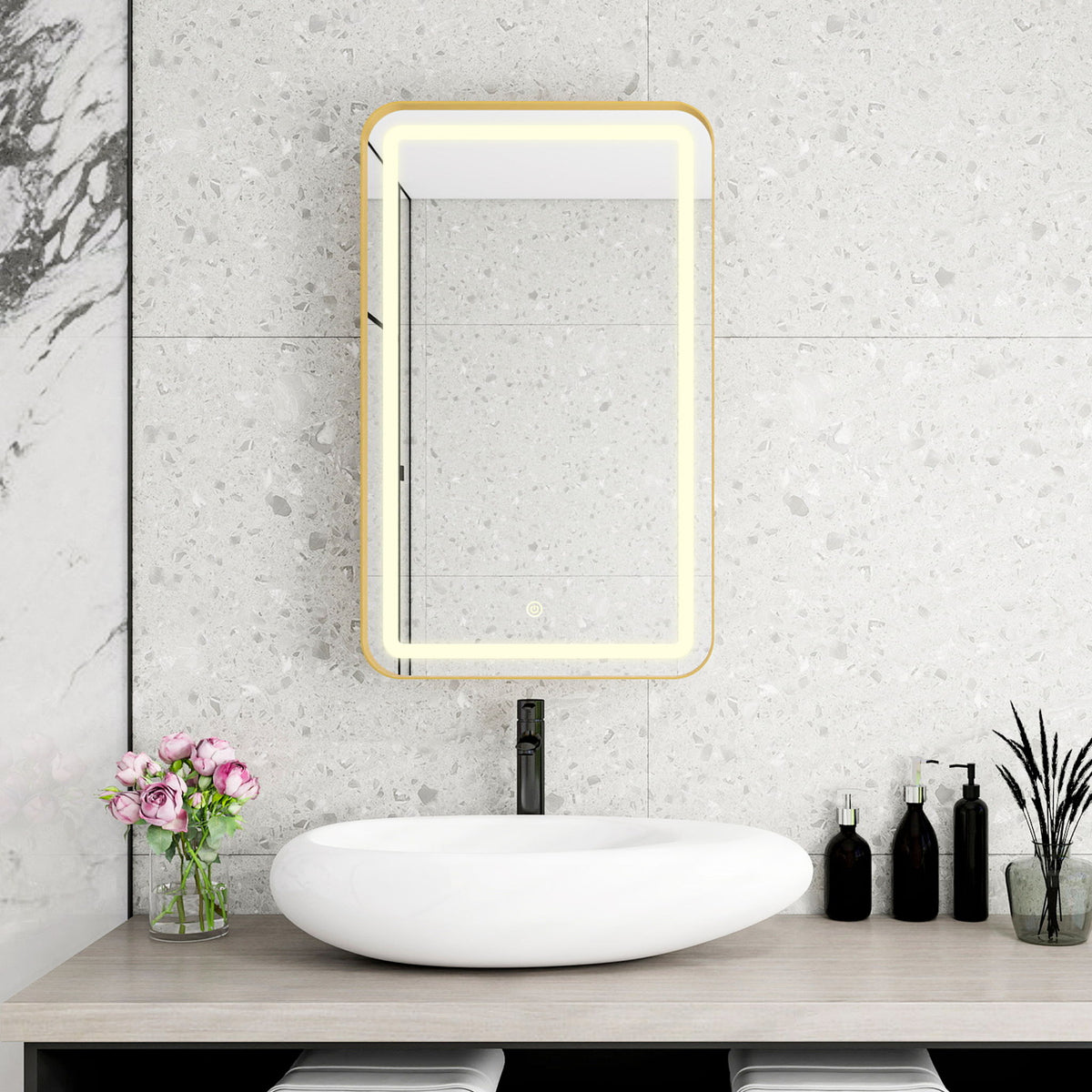 Rectangle Medicine Cabinet Mirror Bathroom Mirror With Storage Wall Mounted Medicine Mirror Cabinet With LED - Gold