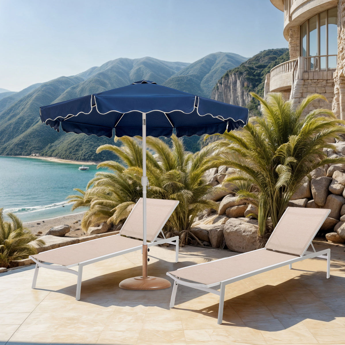 Amalfi - Patio Umbrella - Light Brown Base / White Pole