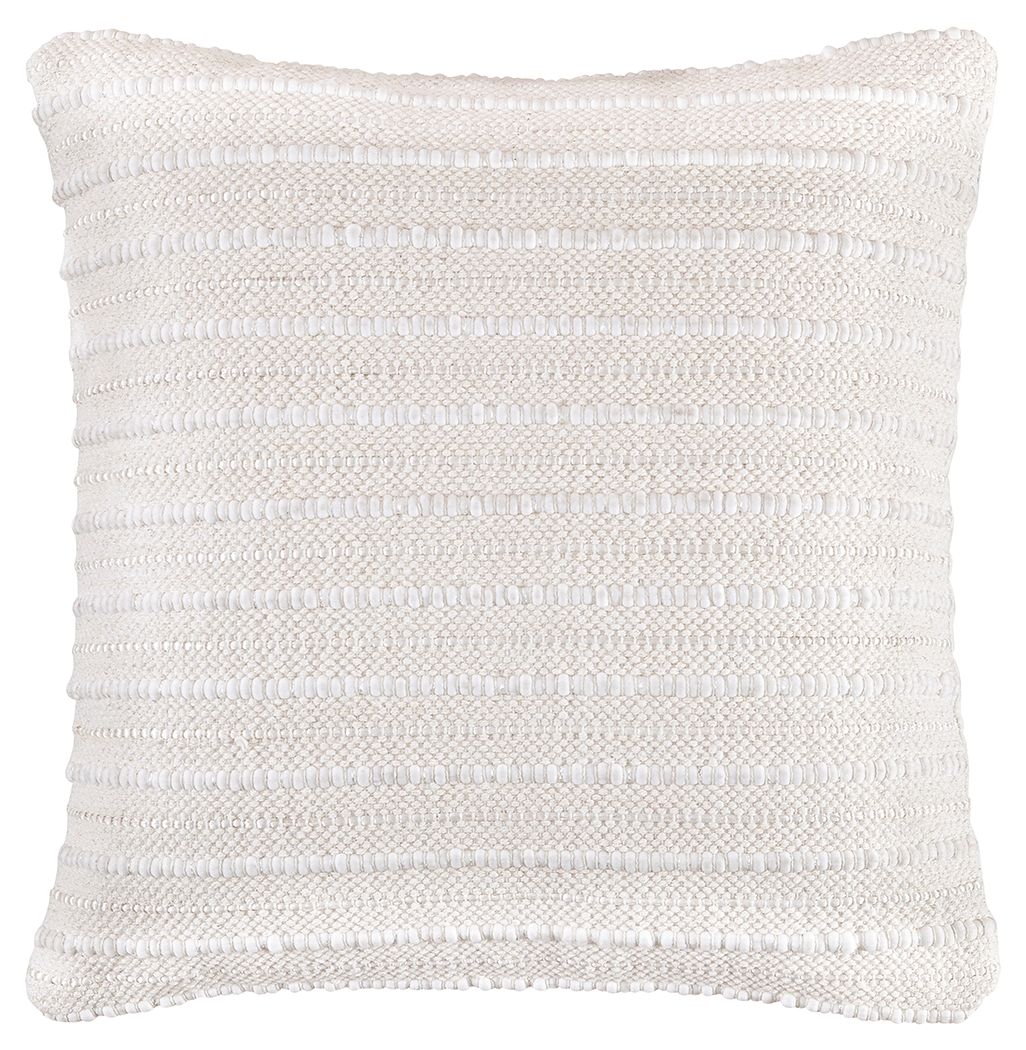 Theban cream textured throw pillow, square with horizontal stitch pattern