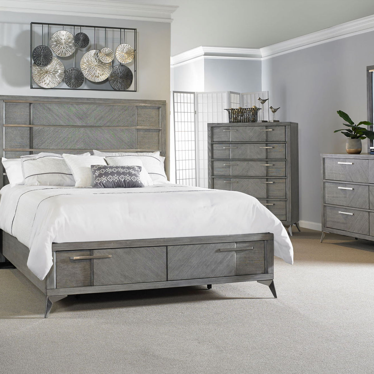 Storage Bed With Bookmatched Veneer