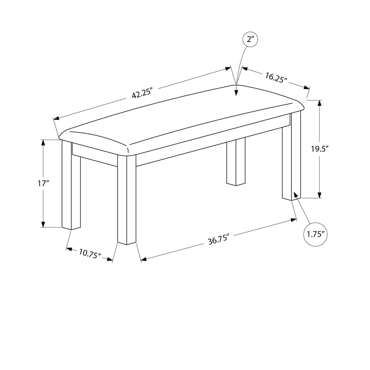 Bench, Rectangular, Upholstered, Dining Room, Entryway, Transitional