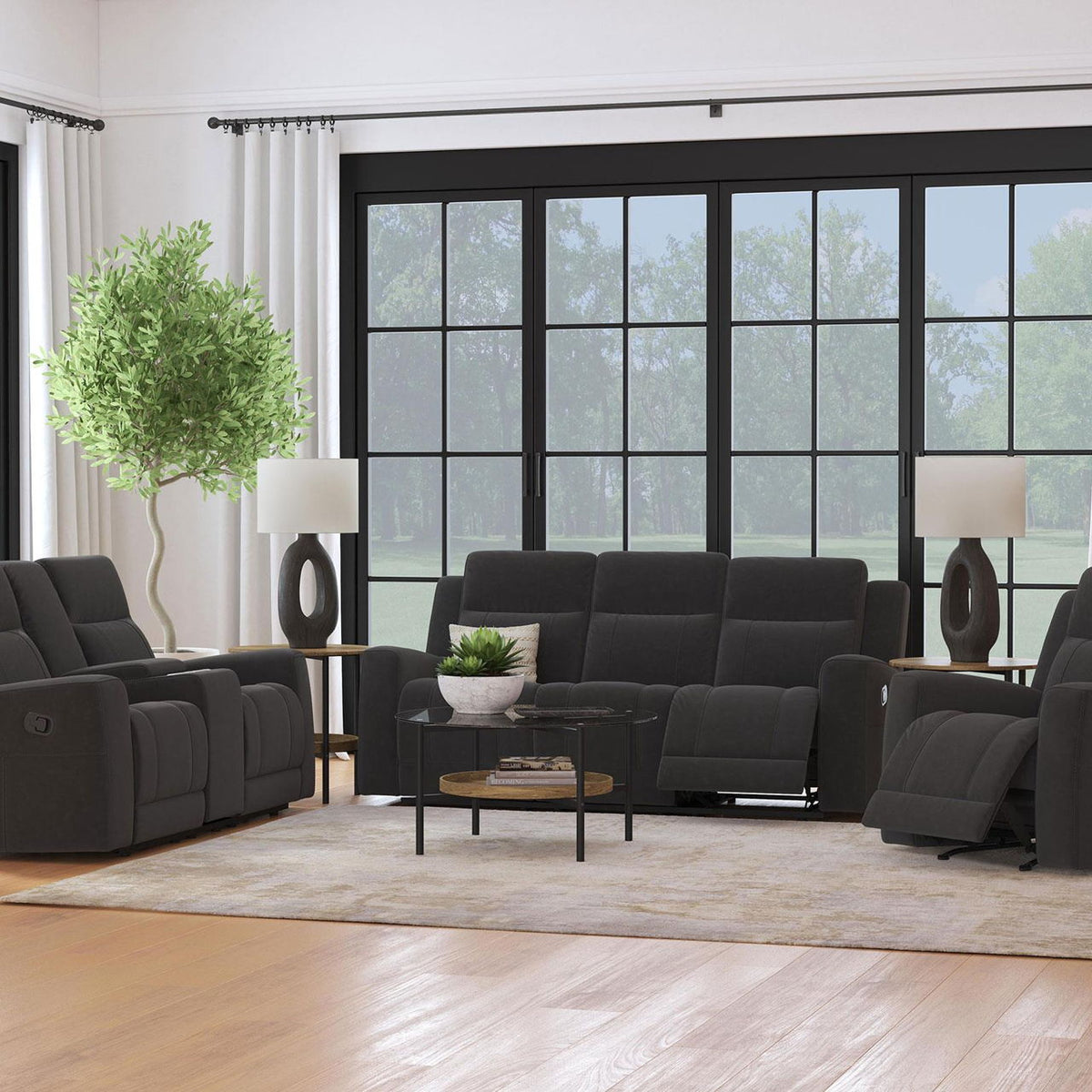 Brentwood 3-piece Upholstered Reclining Sofa Set Charcoal