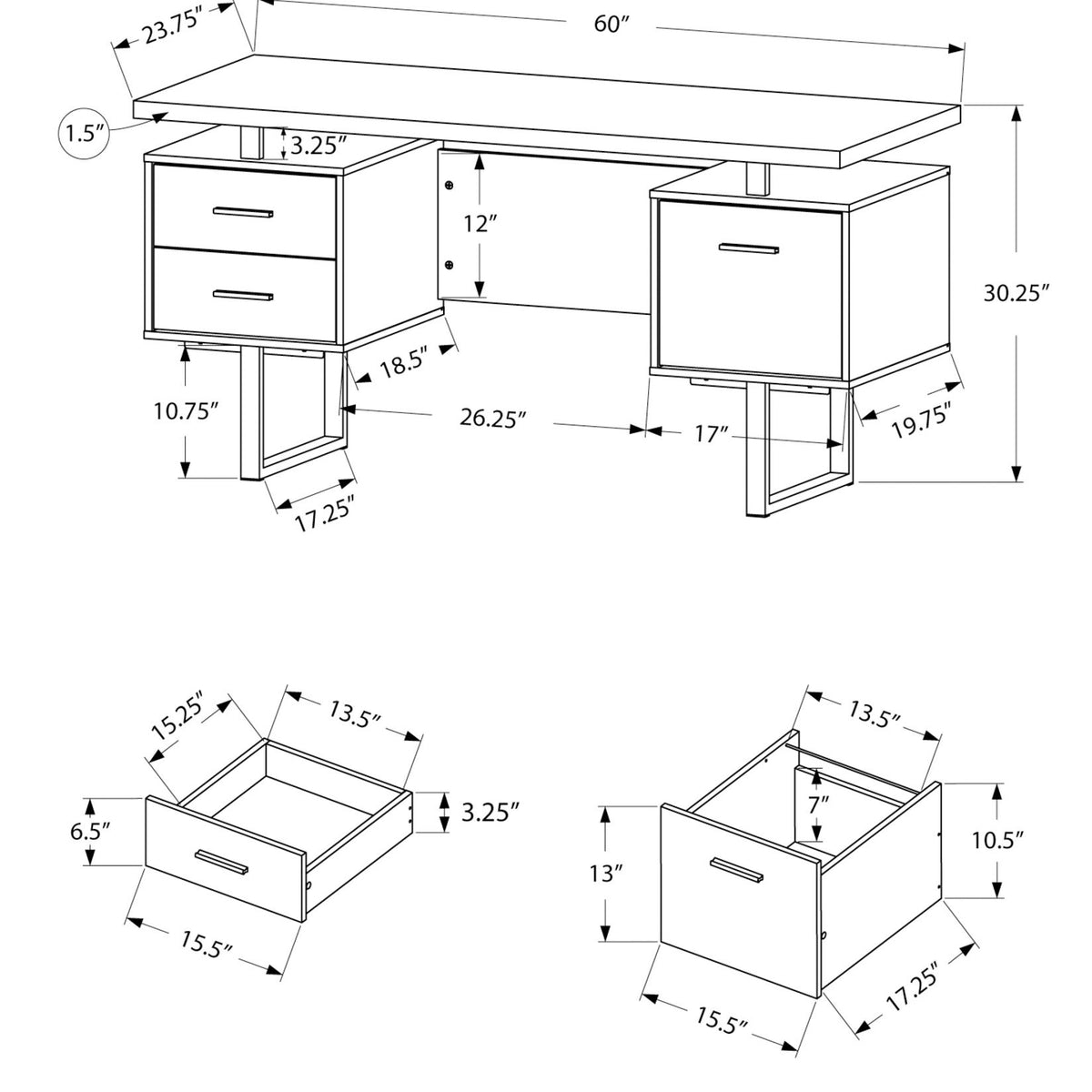 Computer Desk For Home Office, Laptop, Left, Right Set - Up, Storage Drawers, Contemporary & Modern