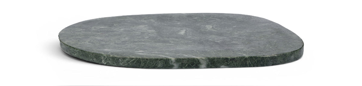 Livia dark green marble decorative tray, round top and thin stone side profile