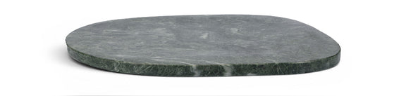 Livia dark green marble decorative tray, round top and thin stone side profile