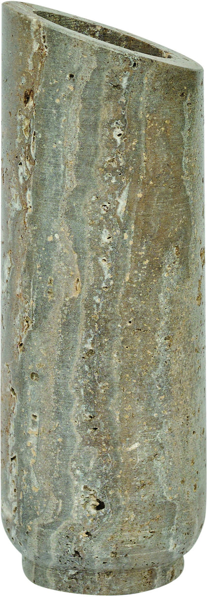 Green travertine vase with speckled surface and angled rim