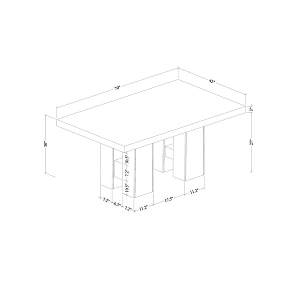 Dining table size diagram showing tabletop and leg dimensions