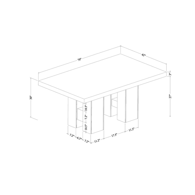 Dining table size diagram showing tabletop and leg dimensions