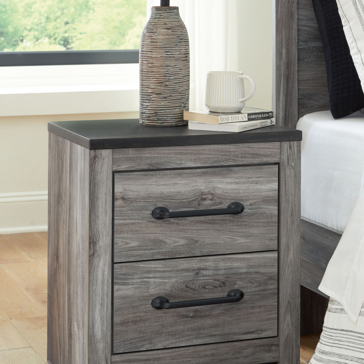 Bronyan - Two Drawer Night Stand - Dark Gray