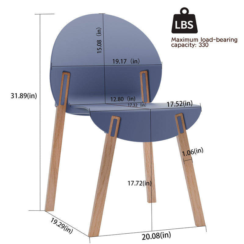 Blue chair with long table: dimension diagram and 330 lb maximum load capacity