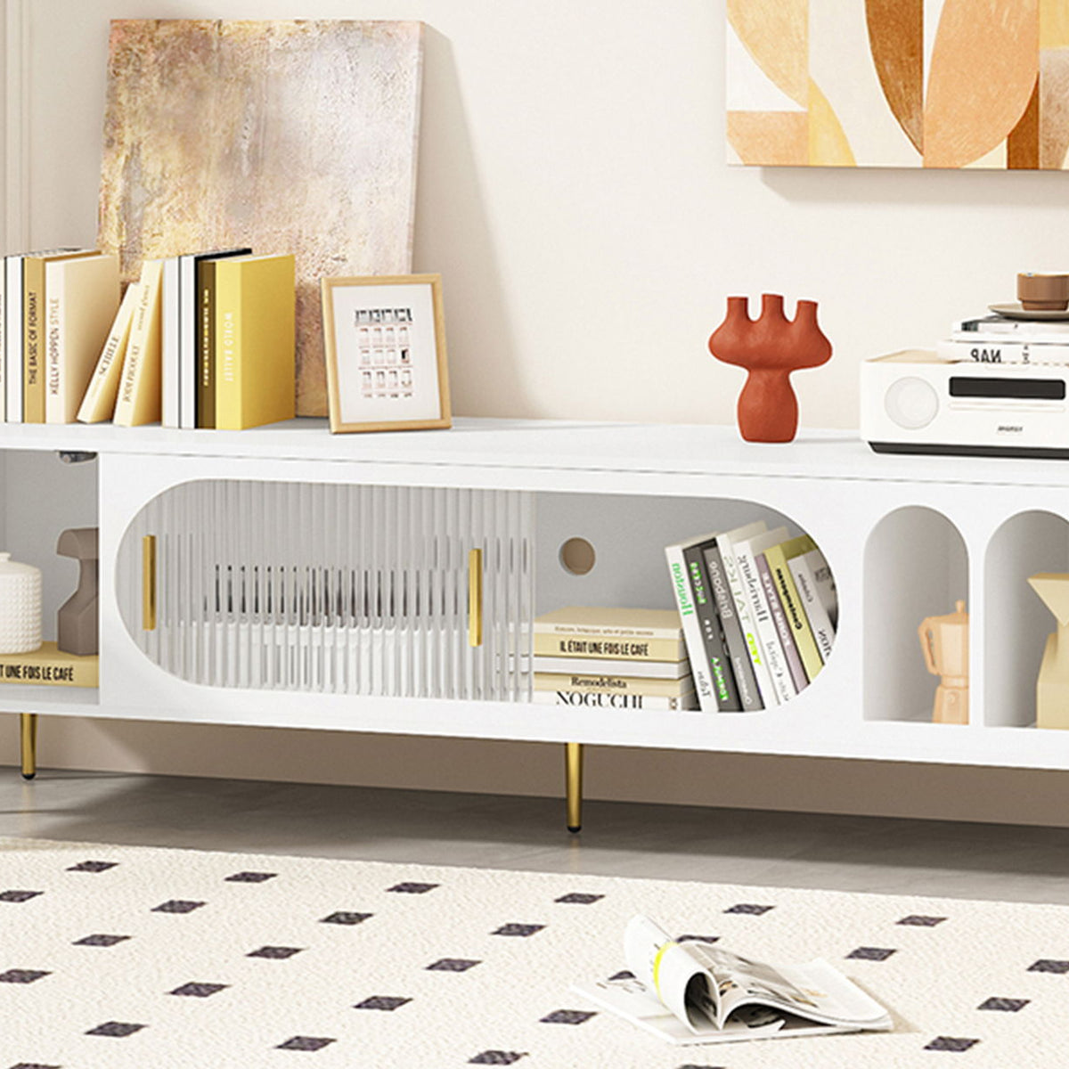 Modern TV Stand With 3 Shelves And 2 Cabinets