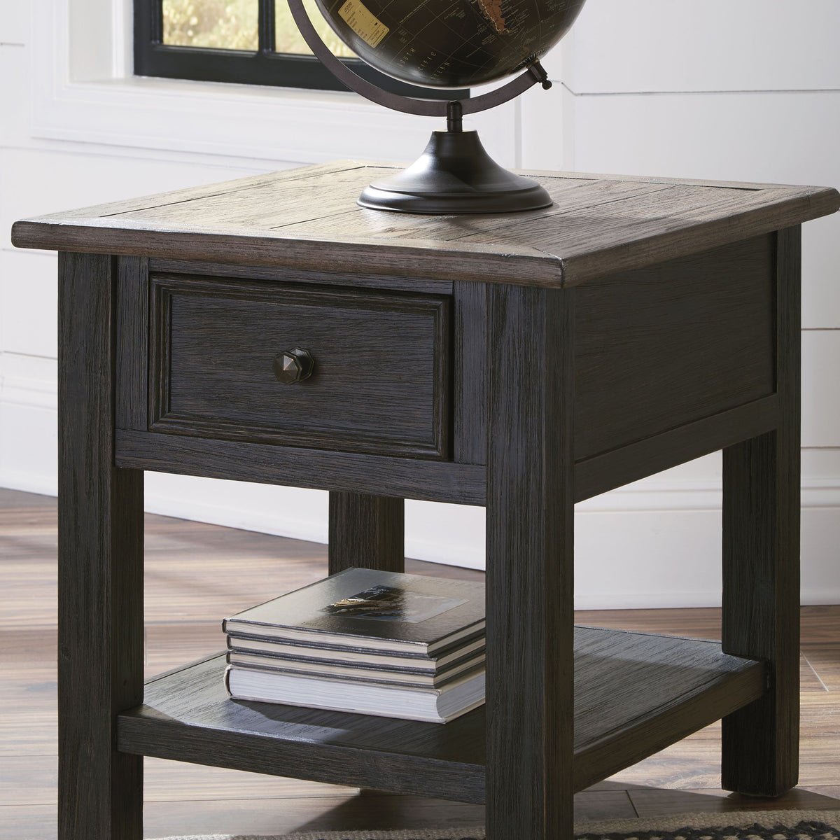 Tyler Creek - Rectangular End Table - Grayish Brown / Black
